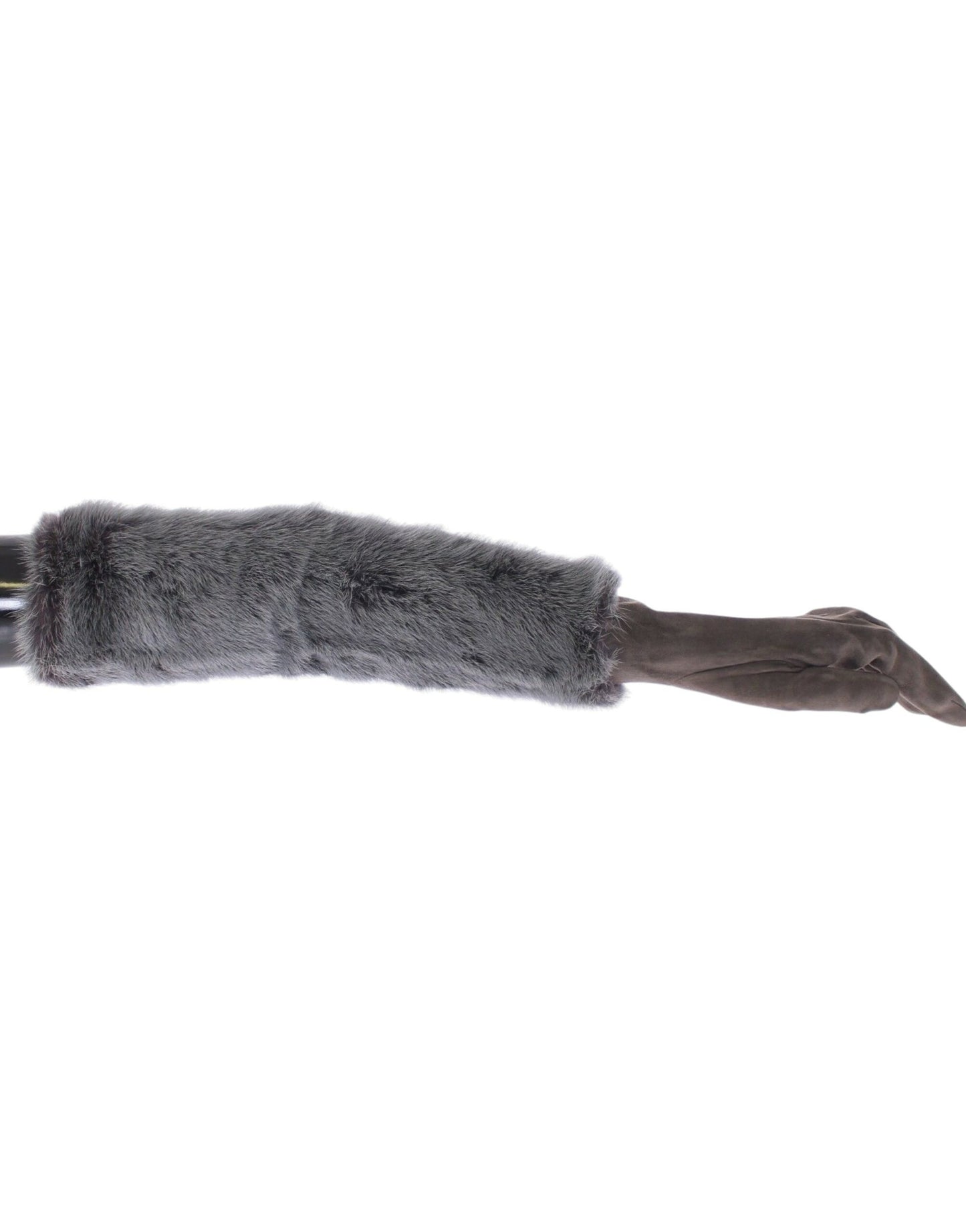 Dolce &amp; Gabbana Elegant Grey Mink Fur Läder Armbågshandskar