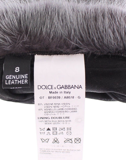 Dolce &amp; Gabbana Elegant Grey Mink Fur Läder Armbågshandskar