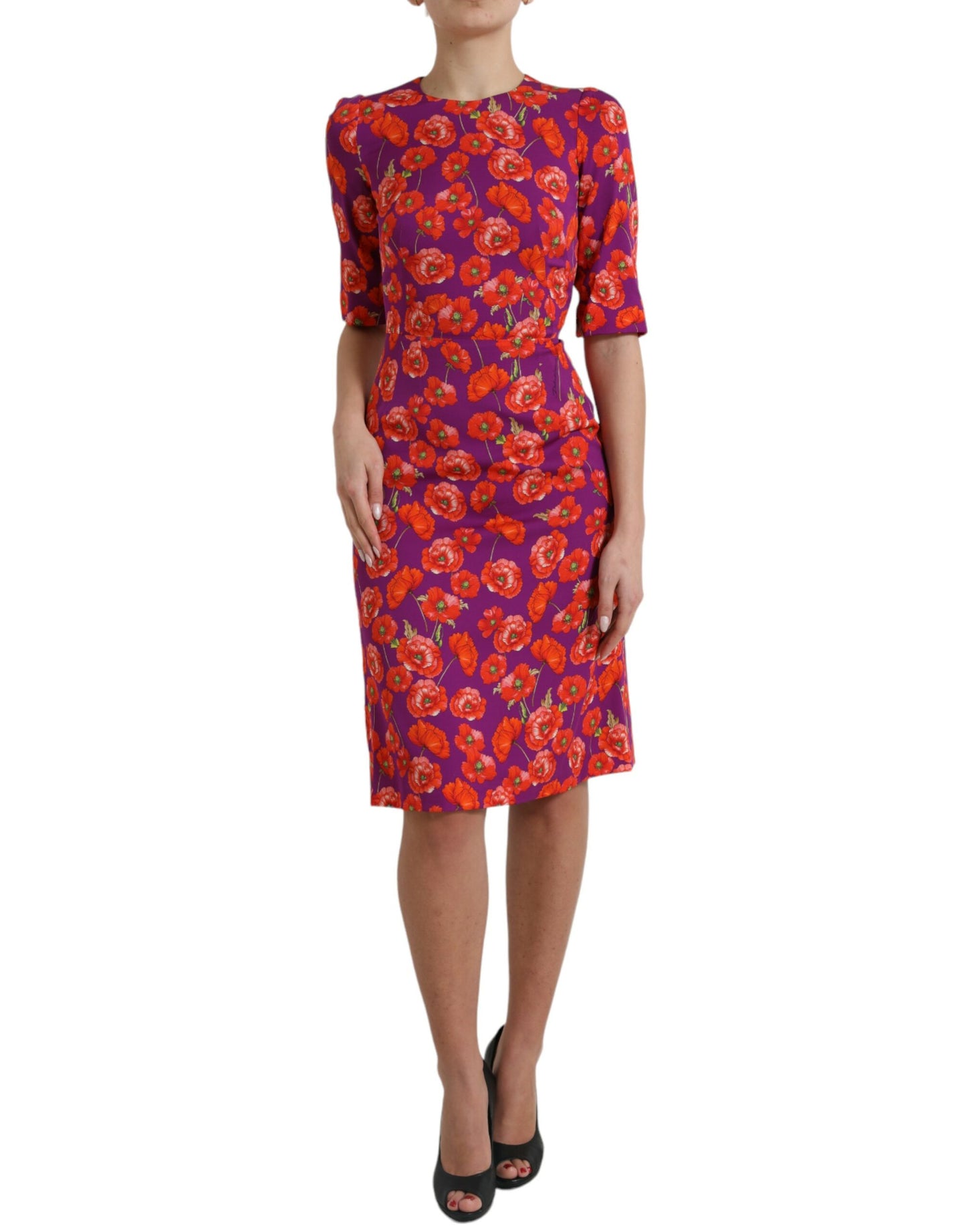 Dolce &amp; Gabbana Vibrant Floral Silk Charmeuse Klänning