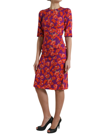 Dolce &amp; Gabbana Vibrant Floral Silk Charmeuse Klänning