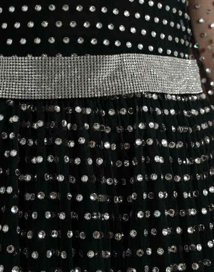 Dolce & Gabbana Elegant Crystal-Embellished Long Black Dress