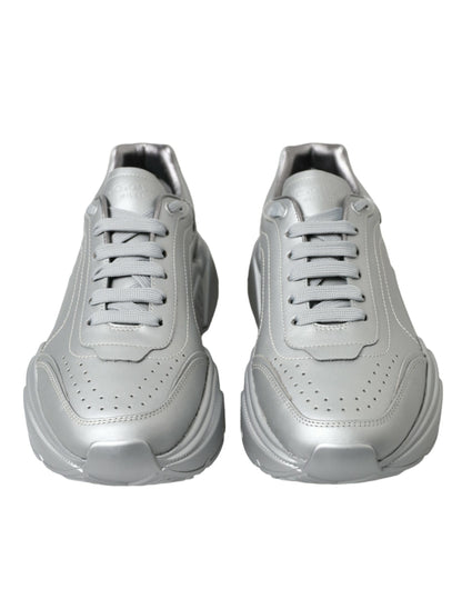 Dolce &amp; Gabbana Elegant Silver Sneakers i kalvskinn