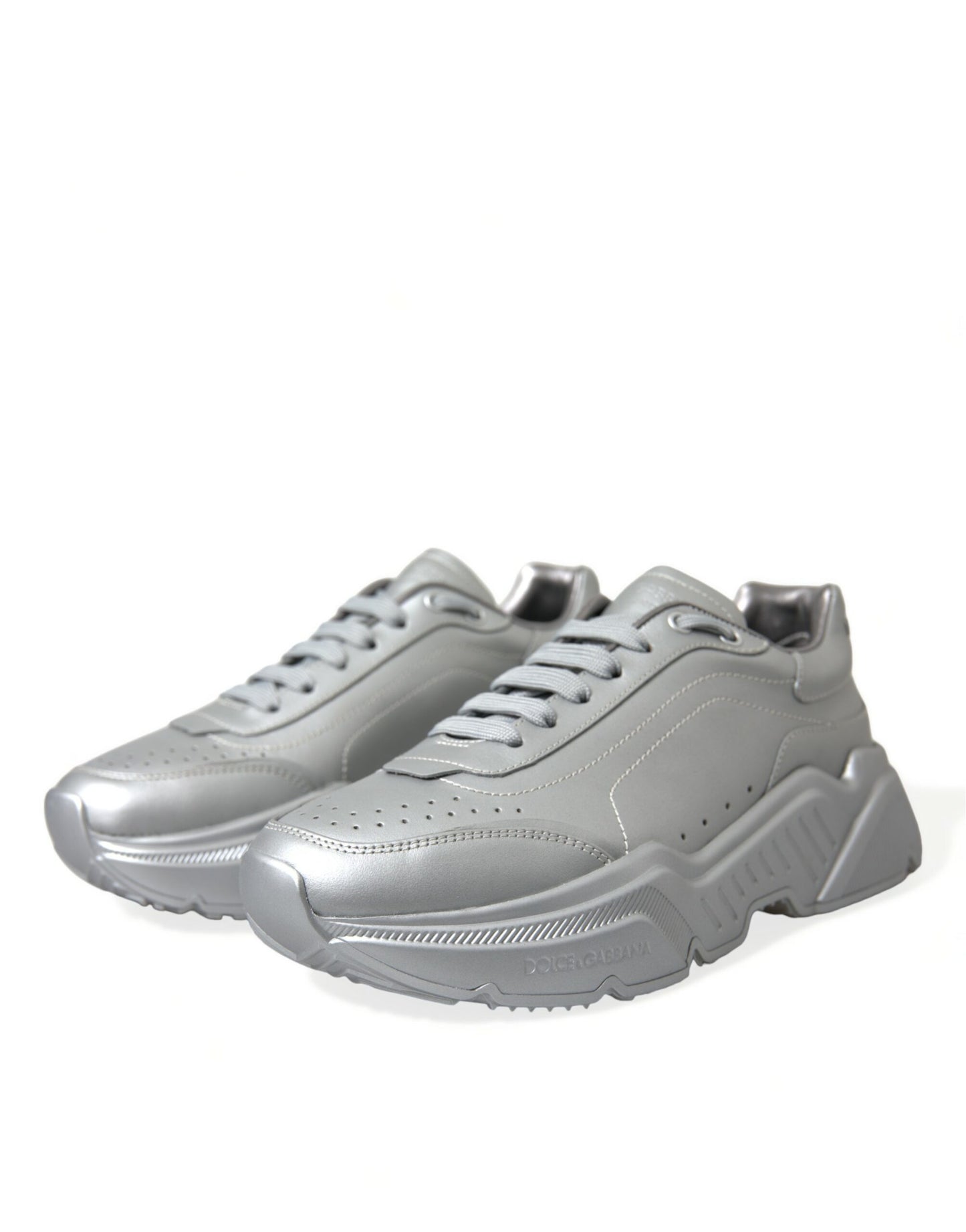 Dolce &amp; Gabbana Elegant Silver Sneakers i kalvskinn