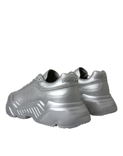 Dolce &amp; Gabbana Elegant Silver Sneakers i kalvskinn