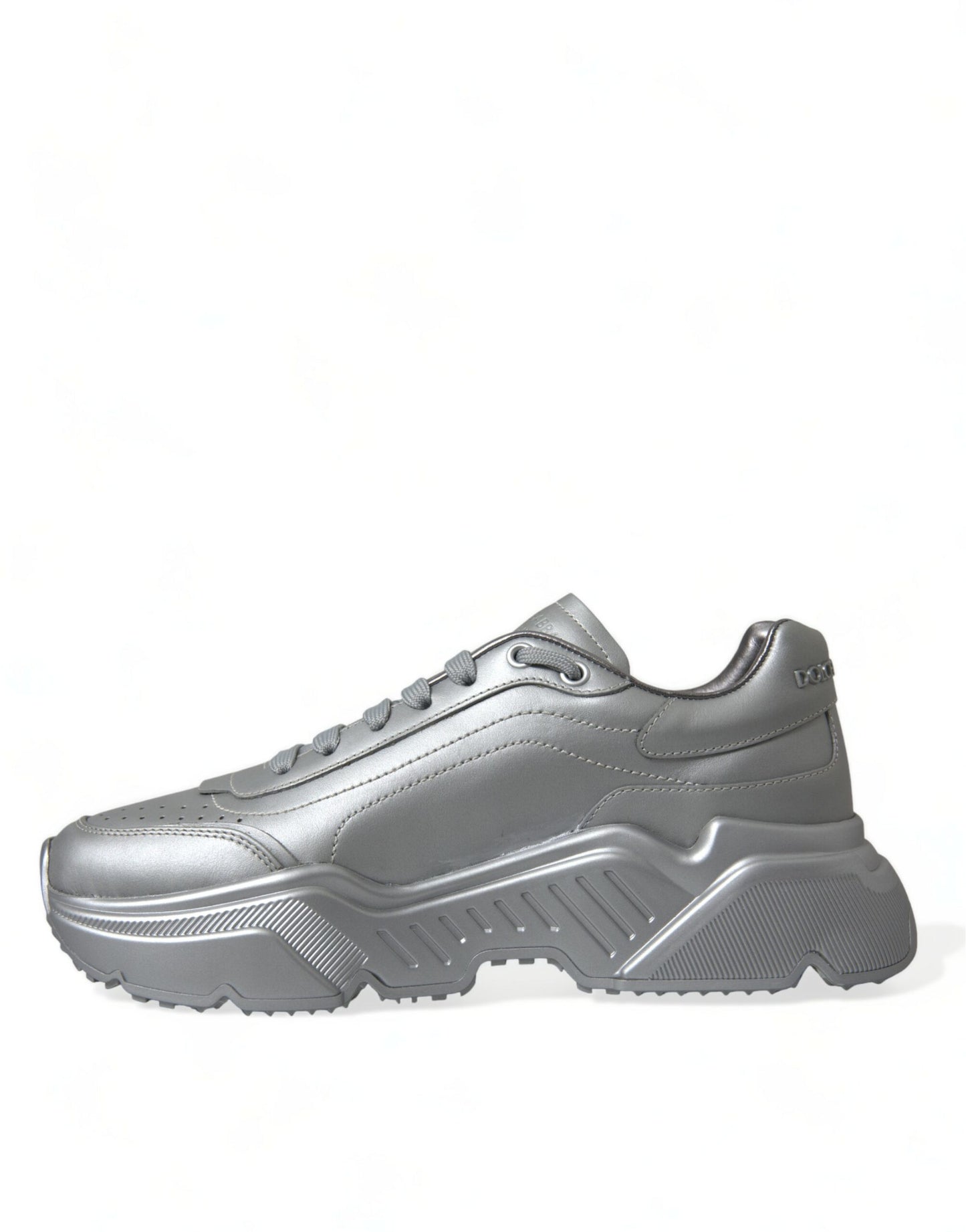 Dolce &amp; Gabbana Elegant Silver Sneakers i kalvskinn