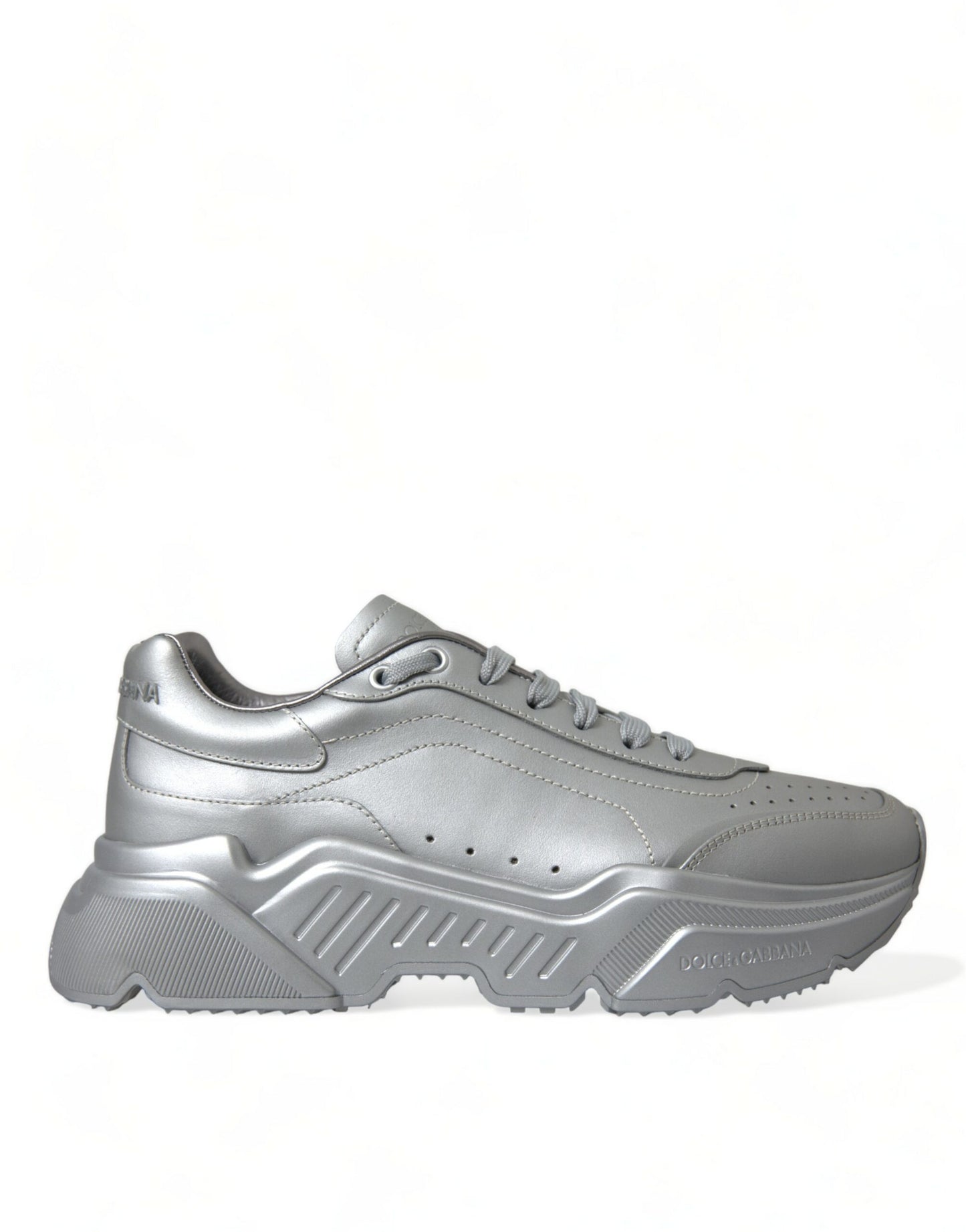 Dolce &amp; Gabbana Elegant Silver Sneakers i kalvskinn