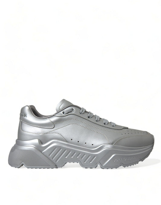 Dolce &amp; Gabbana Elegant Silver Sneakers i kalvskinn