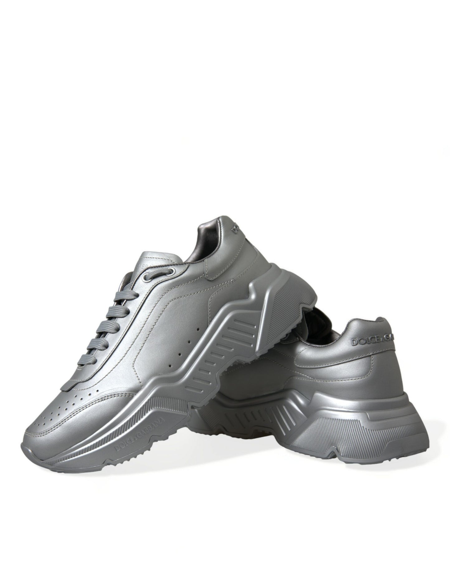 Dolce &amp; Gabbana Elegant Silver Sneakers i kalvskinn