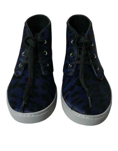 Dolce &amp; Gabbana Chic Blue Leopard Print Mid-Top Sneakers