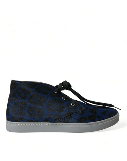 Dolce &amp; Gabbana Chic Blue Leopard Print Mid-Top Sneakers