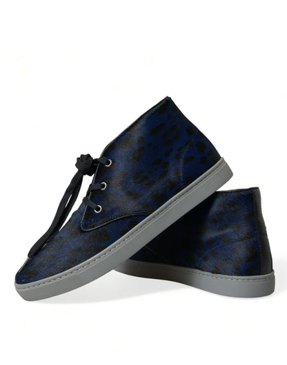 Dolce &amp; Gabbana Chic Blue Leopard Print Mid-Top Sneakers