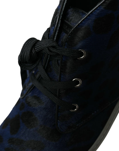 Dolce &amp; Gabbana Chic Blue Leopard Print Mid-Top Sneakers