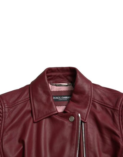 Dolce & Gabbana Bordeaux Biker Leather Jacket