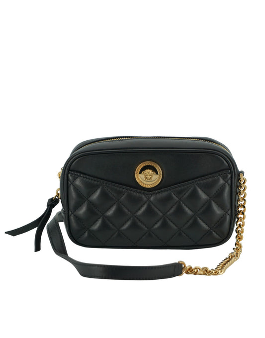 Bolso bandolera pequeño elegante de piel negra de Versace