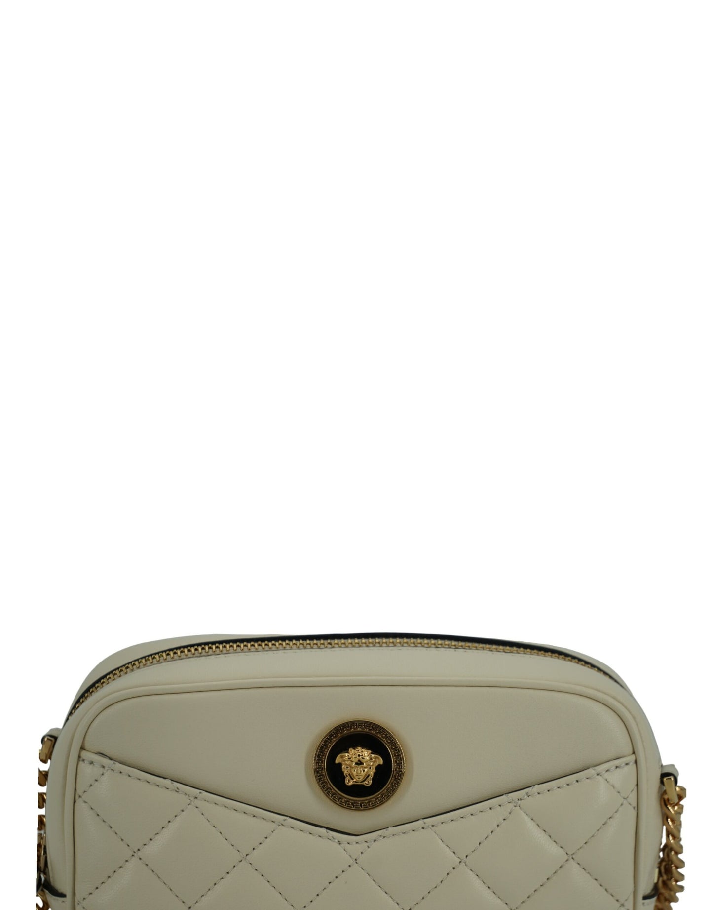 Bolso elegante para cámara de piel de cordero blanca de Versace