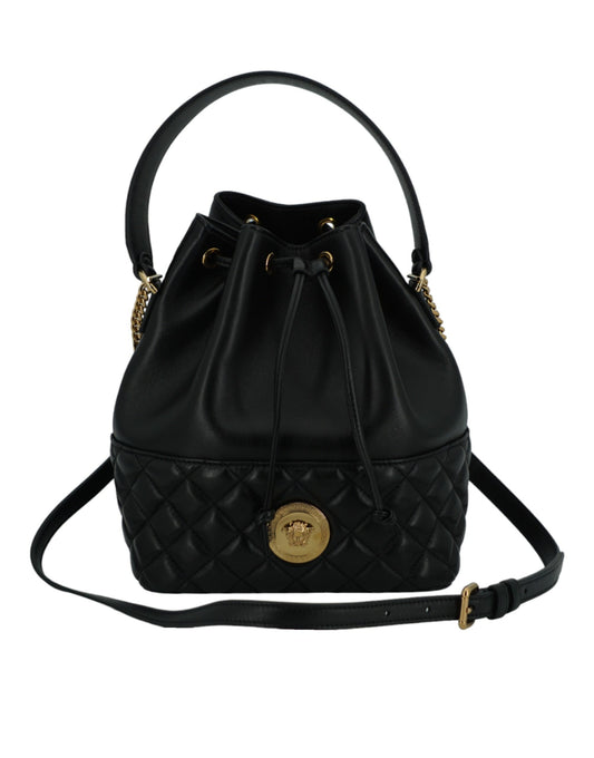 Elegante bolso de hombro tipo cubo con Medusa en piel negra de Versace