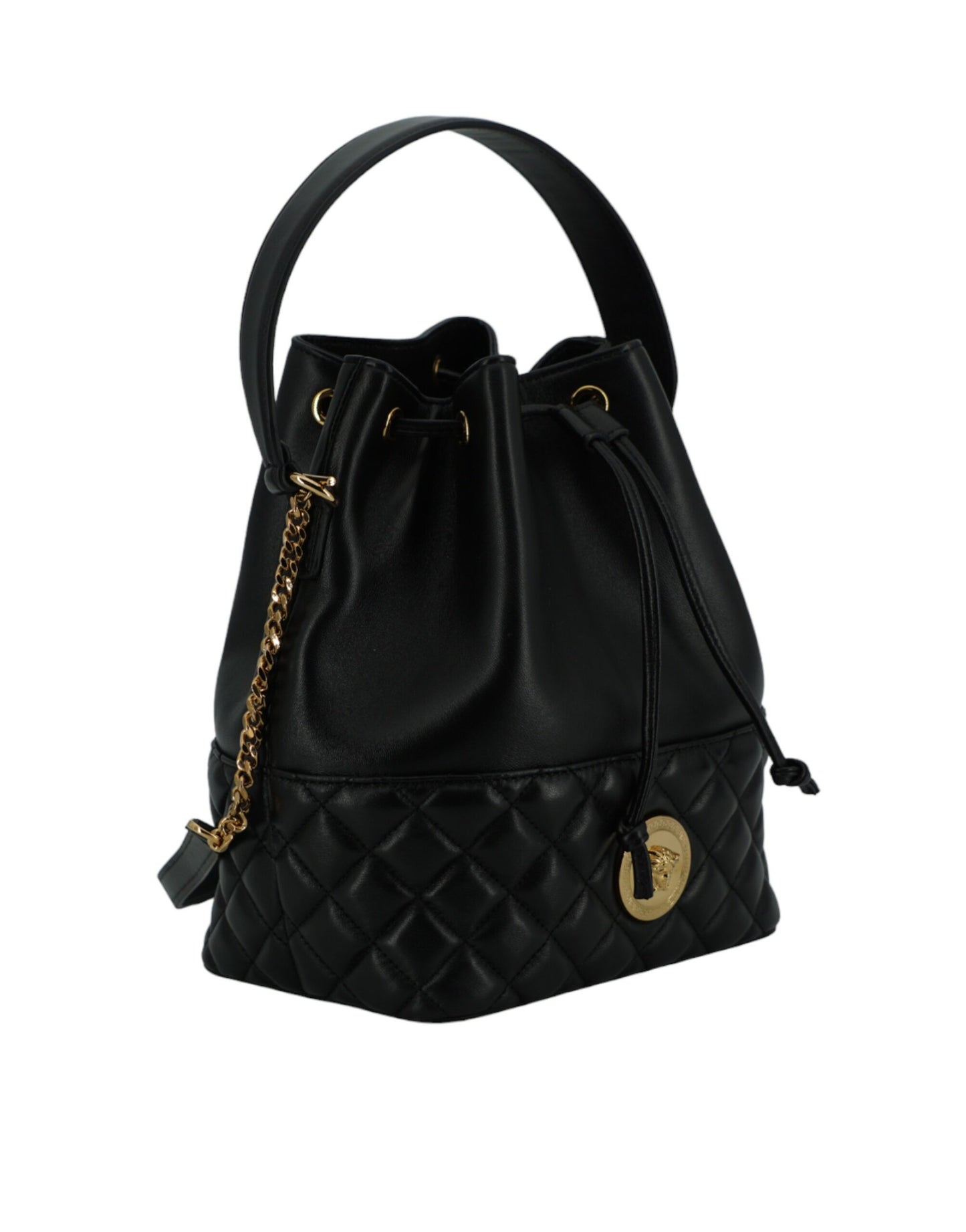 Elegante bolso de hombro tipo cubo con Medusa en piel negra de Versace