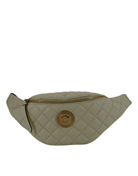 Elegante bolso con cinturón de piel de cordero blanca de Versace