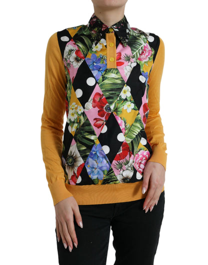 Dolce &amp; Gabbana Elegant Patchwork Henley Silk Blend Sweater