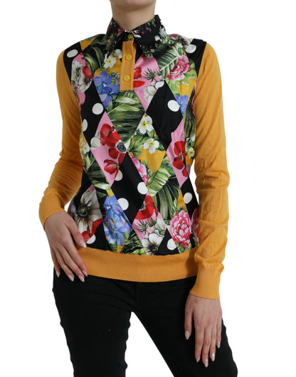 Dolce &amp; Gabbana Elegant Patchwork Henley Silk Blend Sweater