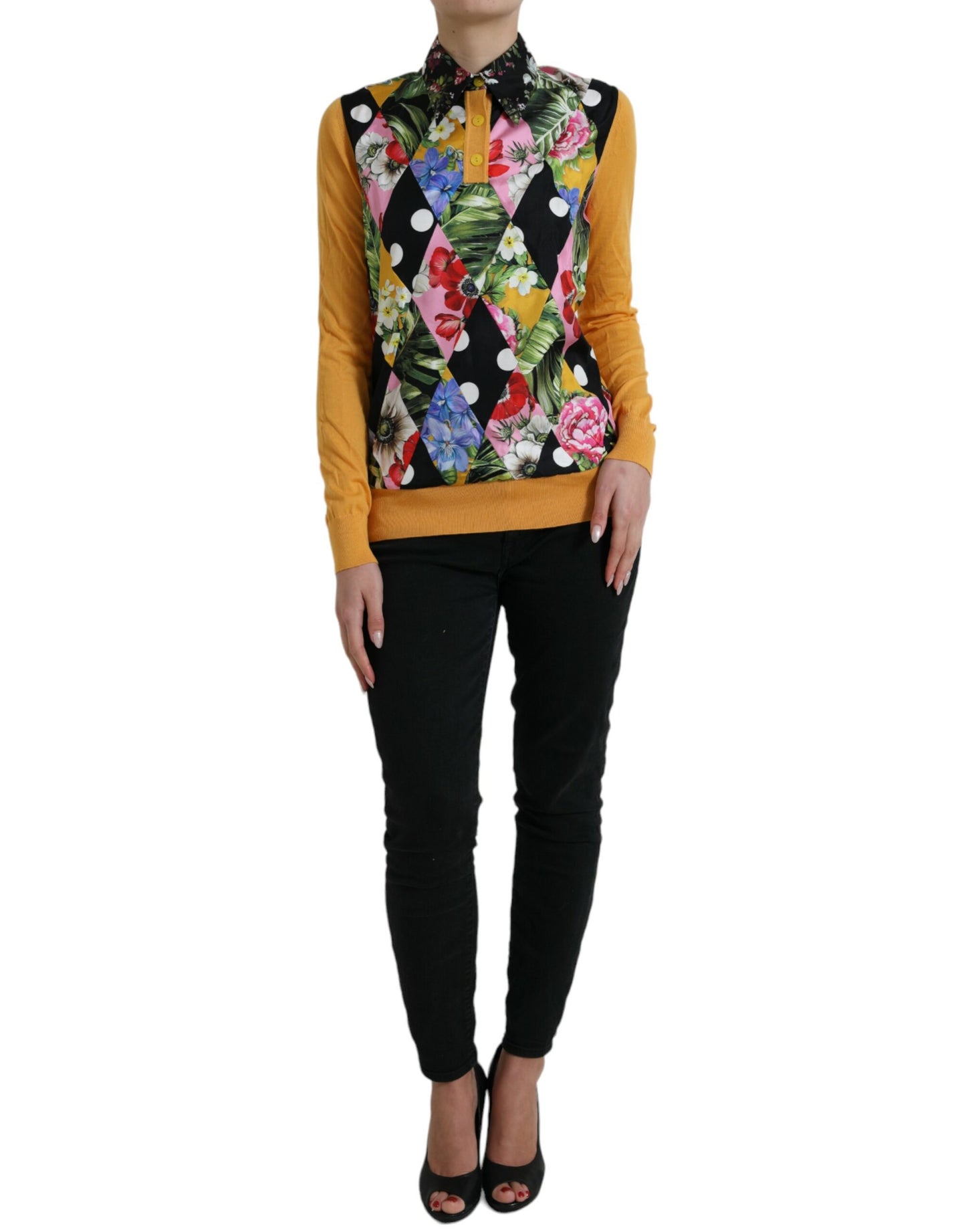 Dolce &amp; Gabbana Elegant Patchwork Henley Silk Blend Sweater