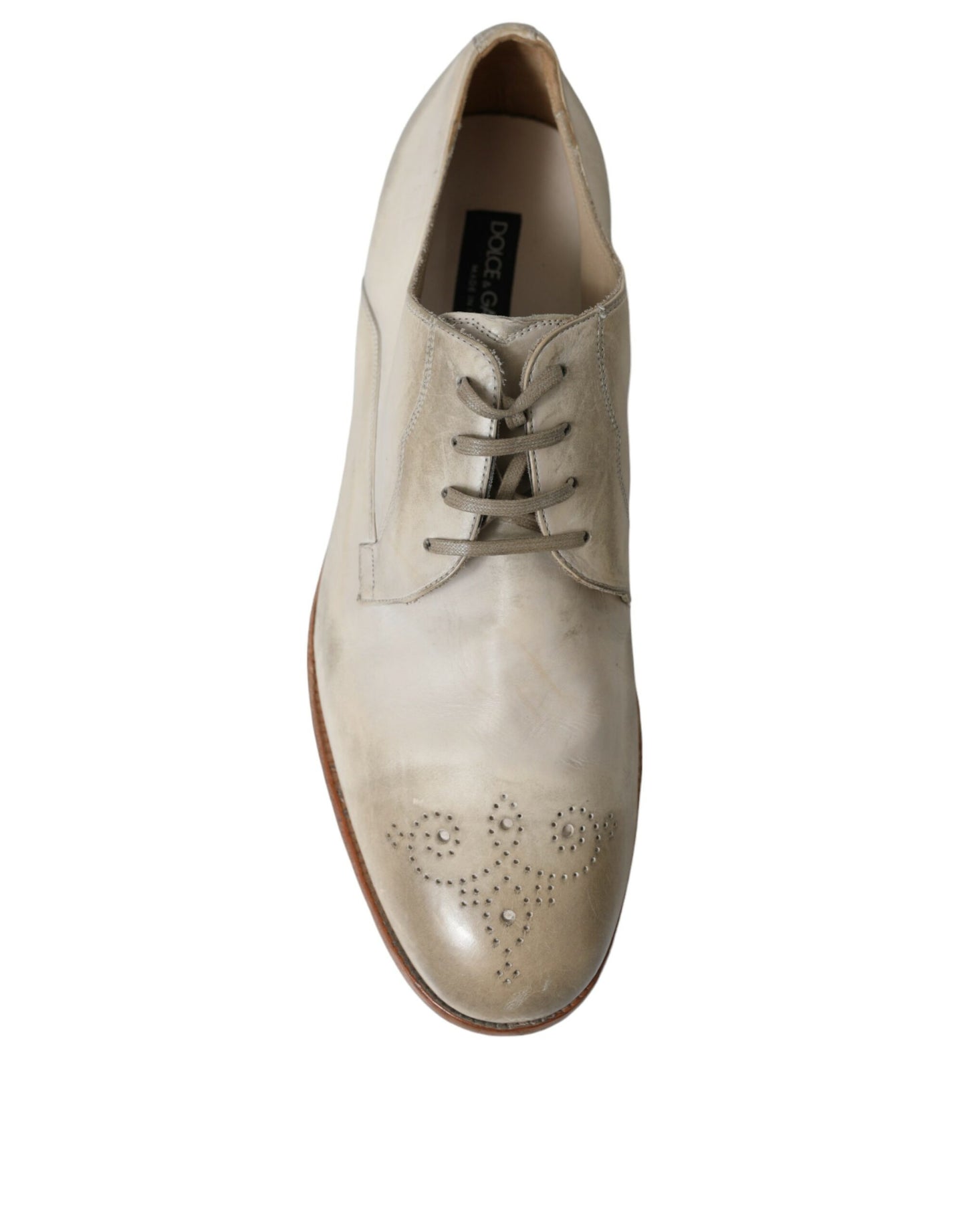 Dolce &amp; Gabbana Elegant White Calfskinn Derby Shoes