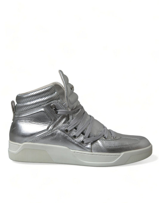 Dolce &amp; Gabbana Silver Läder High-Top Sneakers