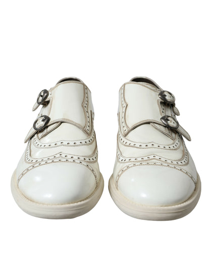 Dolce &amp; Gabbana Elegant White Leather Derby Dress Shoes