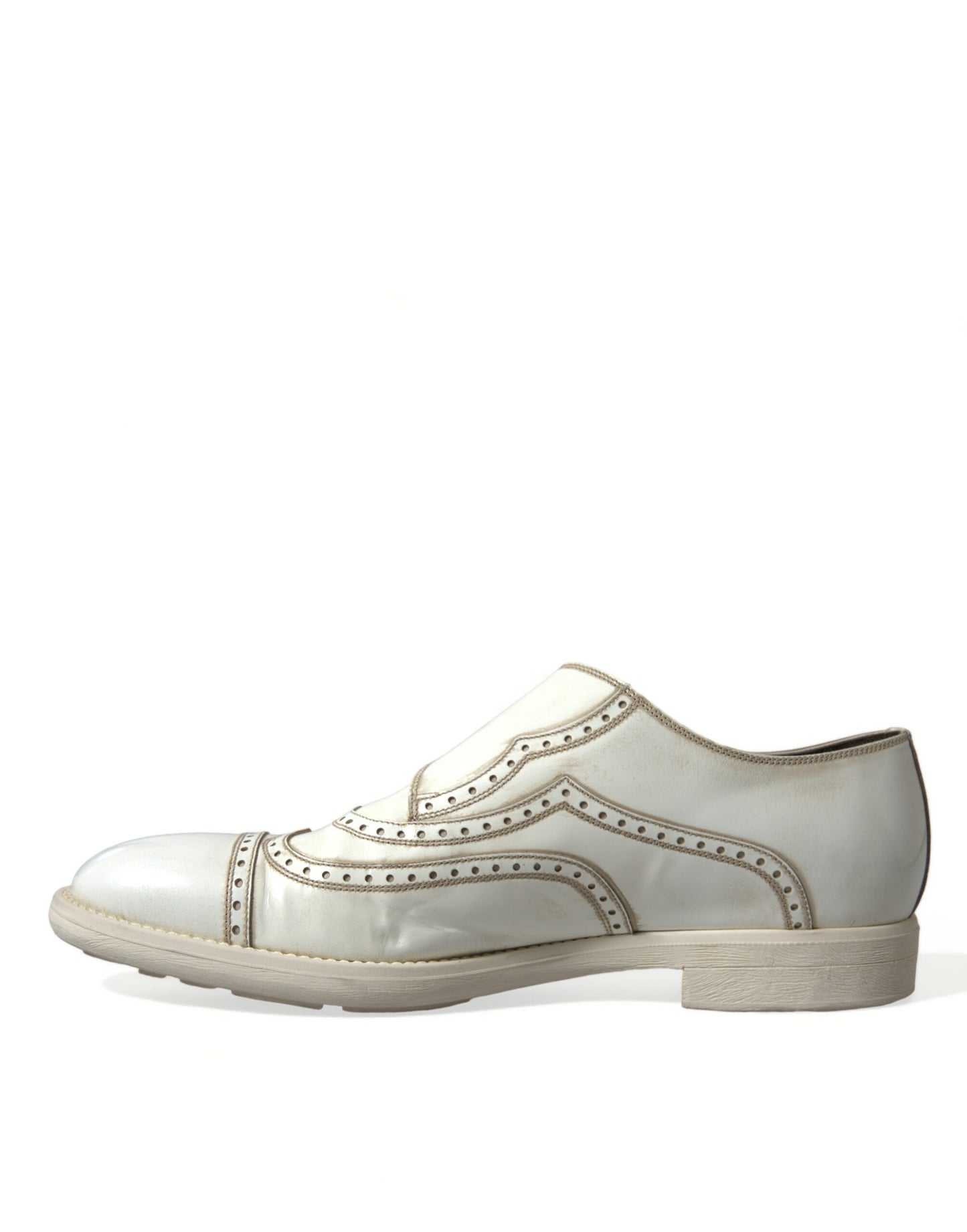 Dolce &amp; Gabbana Elegant White Leather Derby Dress Shoes