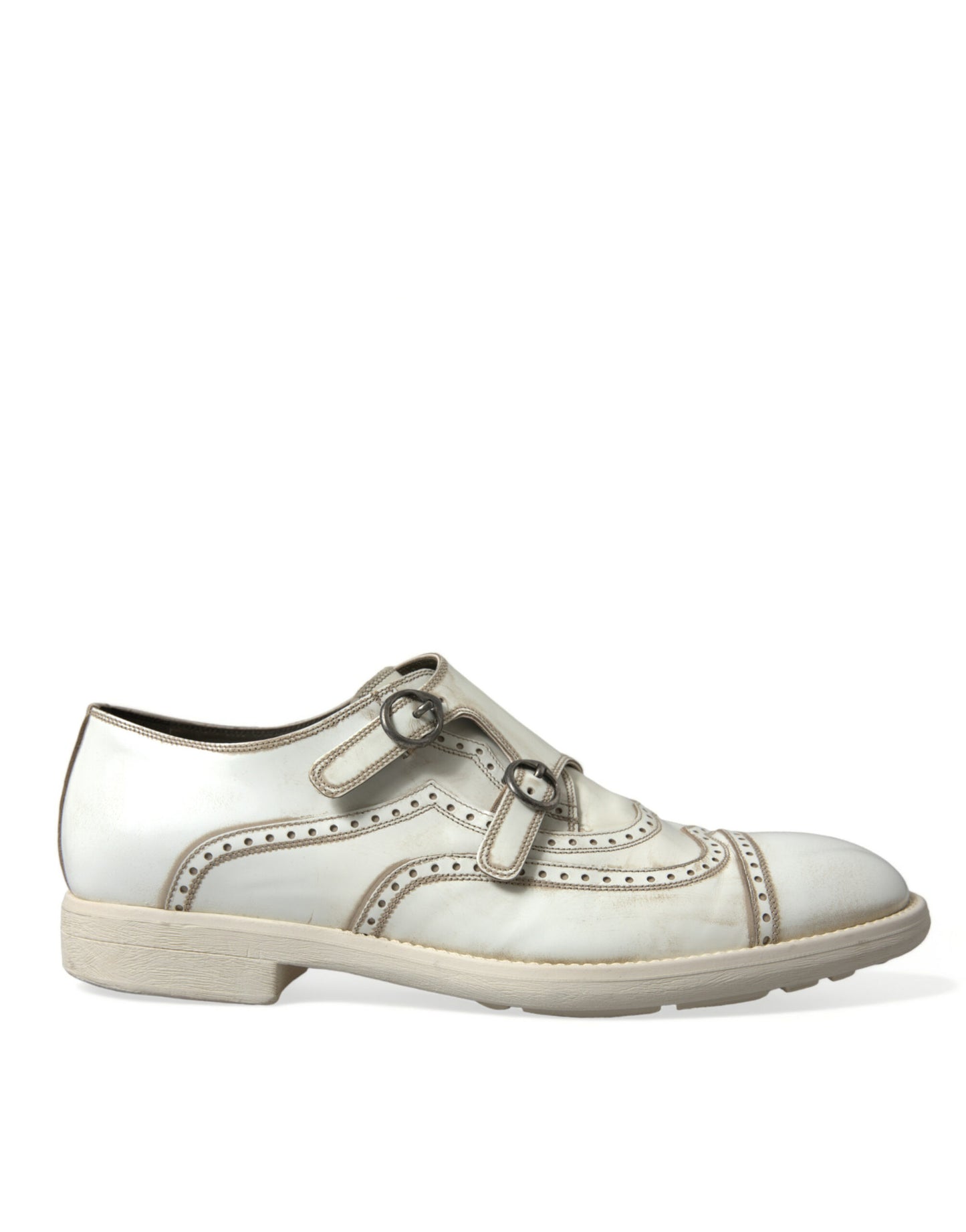 Dolce &amp; Gabbana Elegant White Leather Derby Dress Shoes