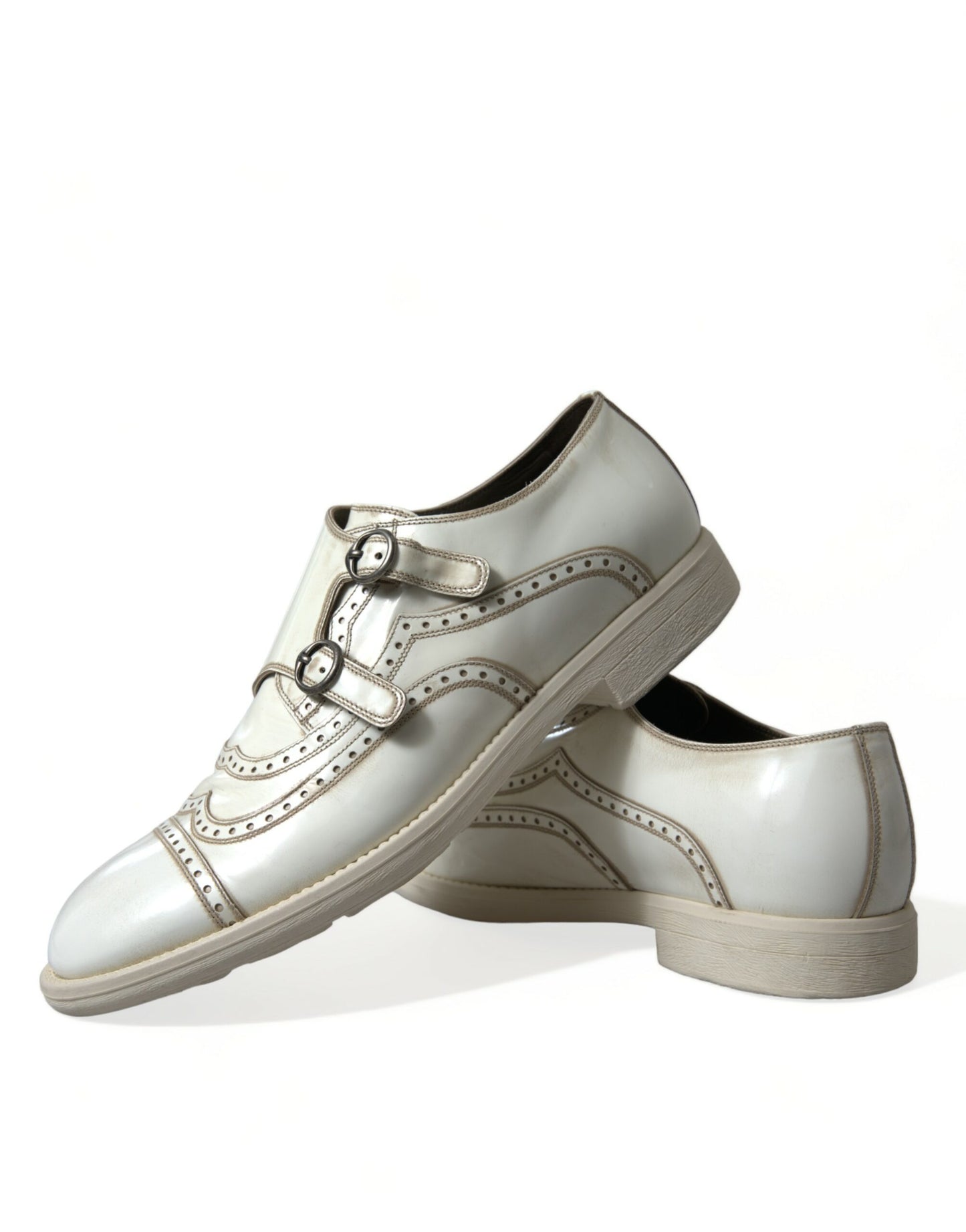 Dolce &amp; Gabbana Elegant White Leather Derby Dress Shoes