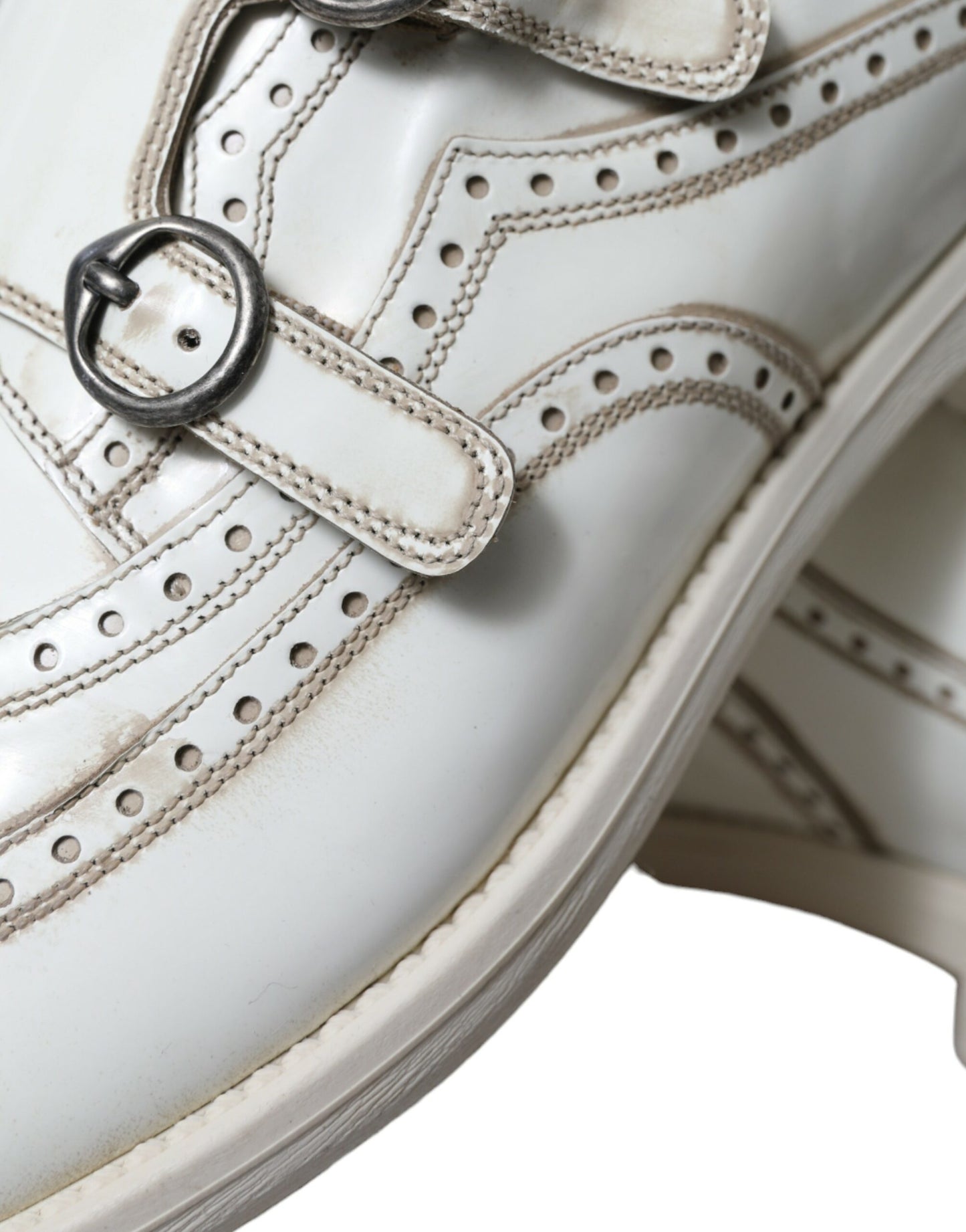 Dolce &amp; Gabbana Elegant White Leather Derby Dress Shoes