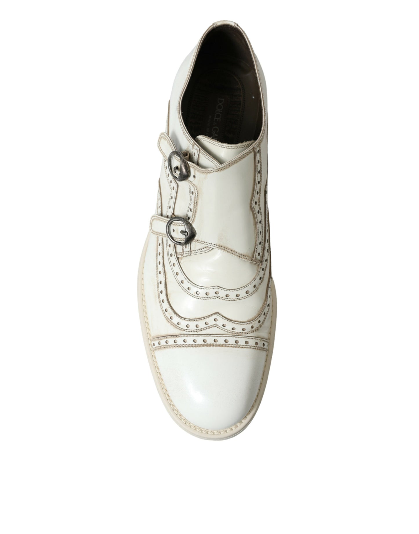 Dolce &amp; Gabbana Elegant White Leather Derby Dress Shoes