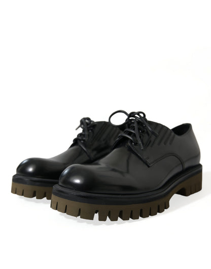 Dolce &amp; Gabbana Elegant Black Leather Derby Dress Shoes