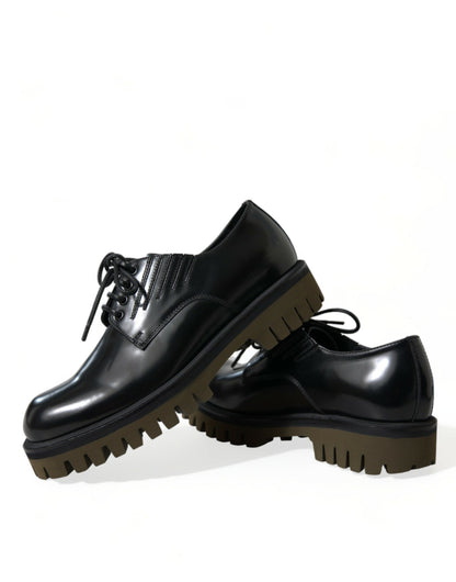 Dolce &amp; Gabbana Elegant Black Leather Derby Dress Shoes