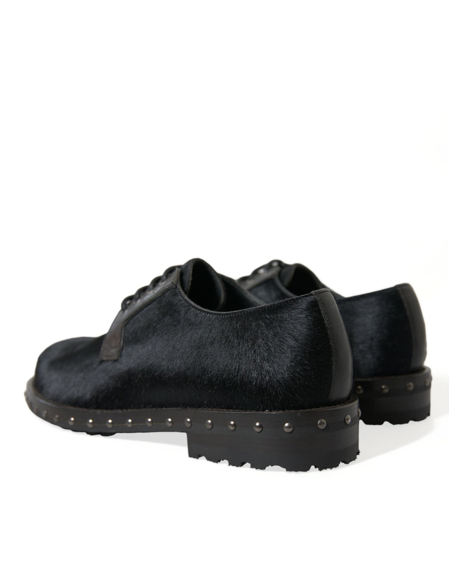 Dolce &amp; Gabbana Elegant Black Calf Fur Derby Shoes