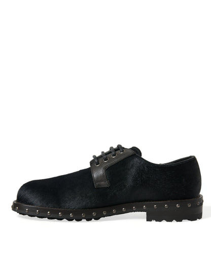 Dolce &amp; Gabbana Elegant Black Calf Fur Derby Shoes