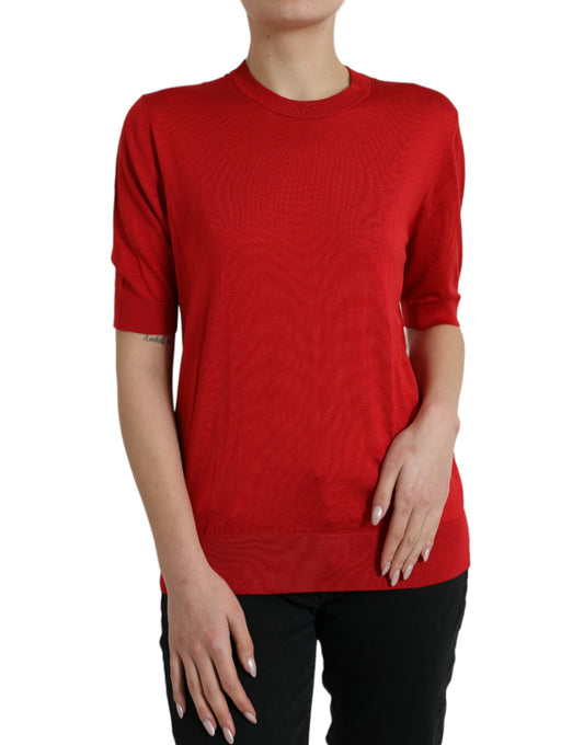 Dolce &amp; Gabbana Silk Red Crew Neck Top