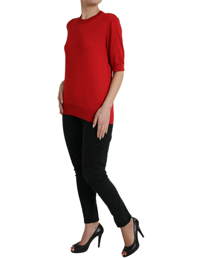 Dolce &amp; Gabbana Silk Red Crew Neck Top