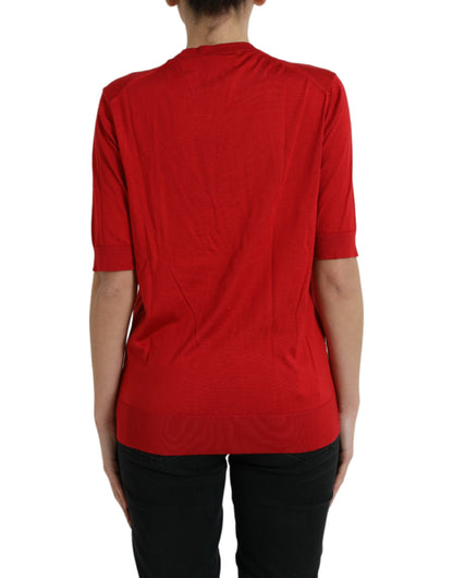 Dolce &amp; Gabbana Silk Red Crew Neck Top