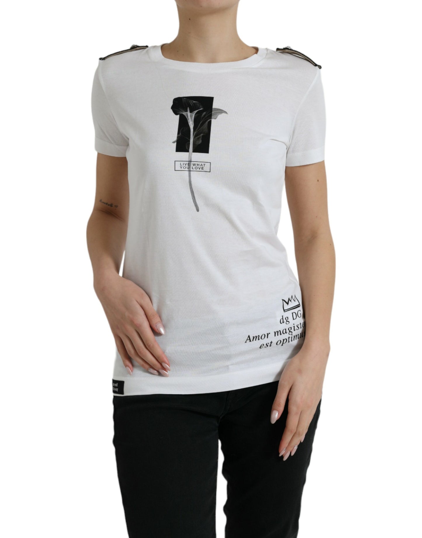 Dolce &amp; Gabbana elegant monokrom T-shirt med rund hals