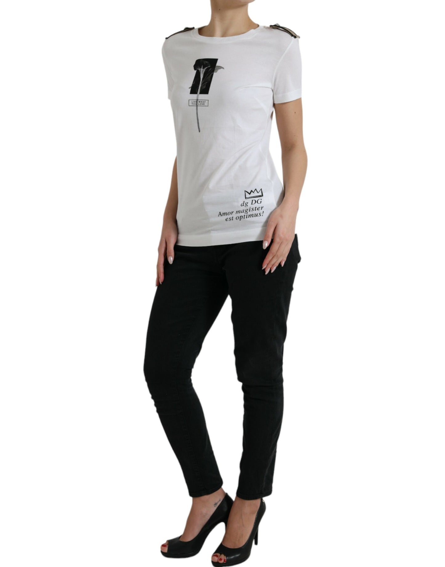 Dolce &amp; Gabbana elegant monokrom T-shirt med rund hals