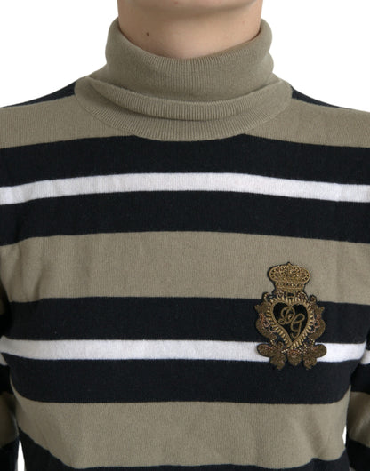 Dolce &amp; Gabbana Elegant randig ulltröja med turtleneck