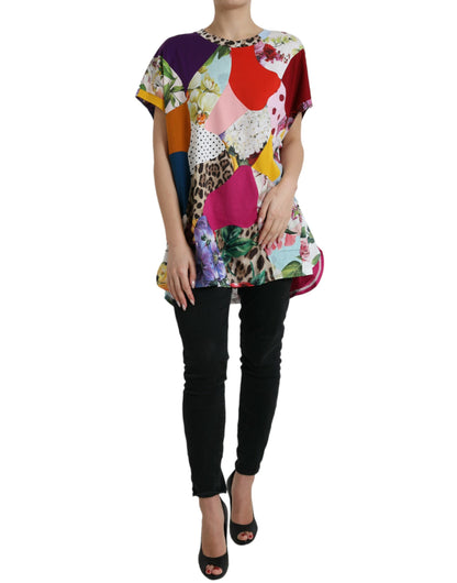 Dolce &amp; Gabbana Multicolor Cotton Silk Patchwork blus