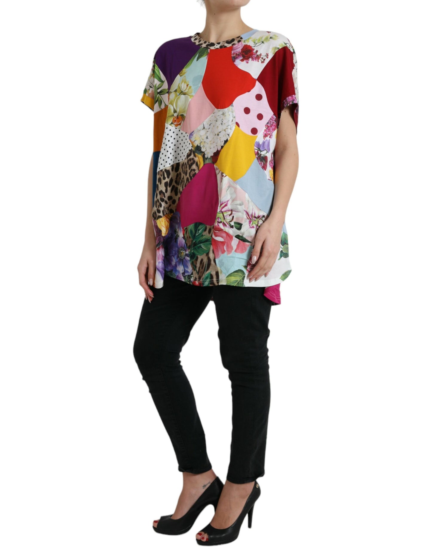 Dolce &amp; Gabbana Multicolor Cotton Silk Patchwork blus