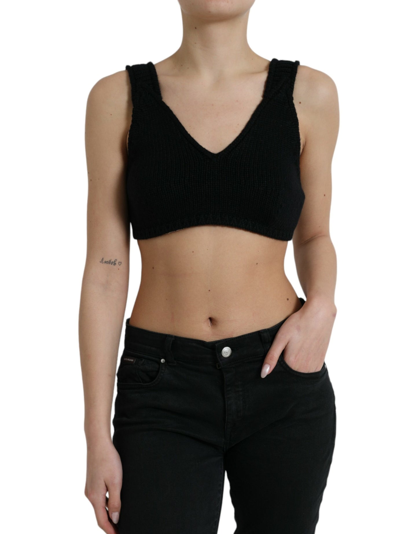 Dolce &amp; Gabbana Elegant Black Cashmere Bustier Crop Top