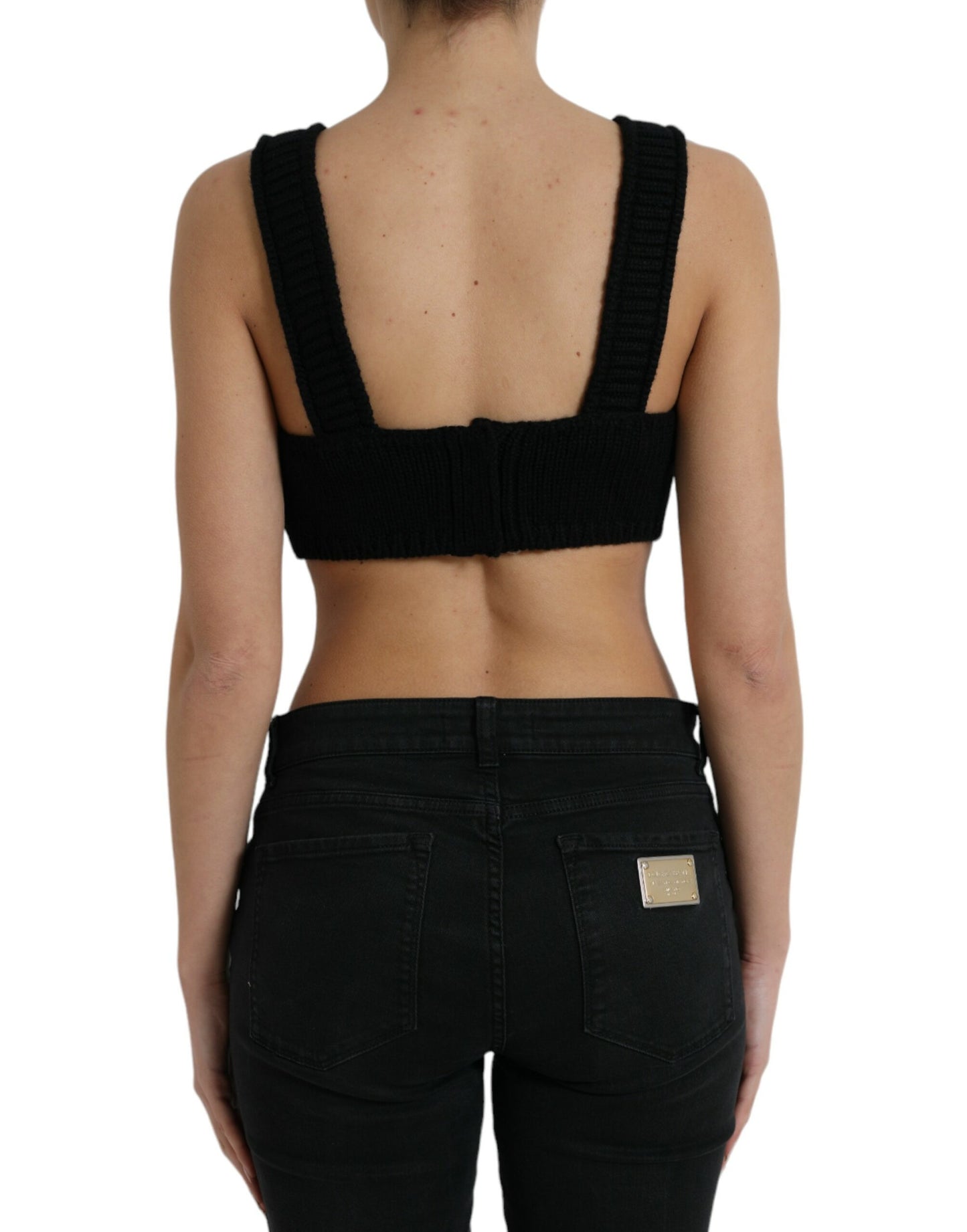 Dolce &amp; Gabbana Elegant Black Cashmere Bustier Crop Top