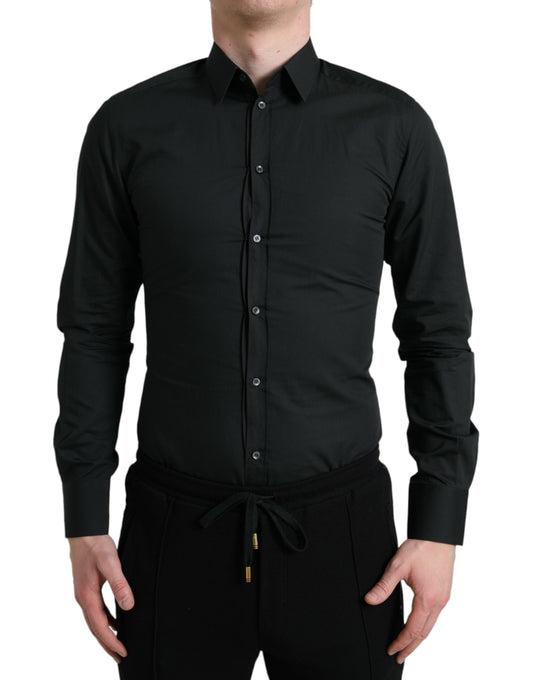 Dolce &amp; Gabbana Elegant Slim Black Silk Blend Dress Shirt