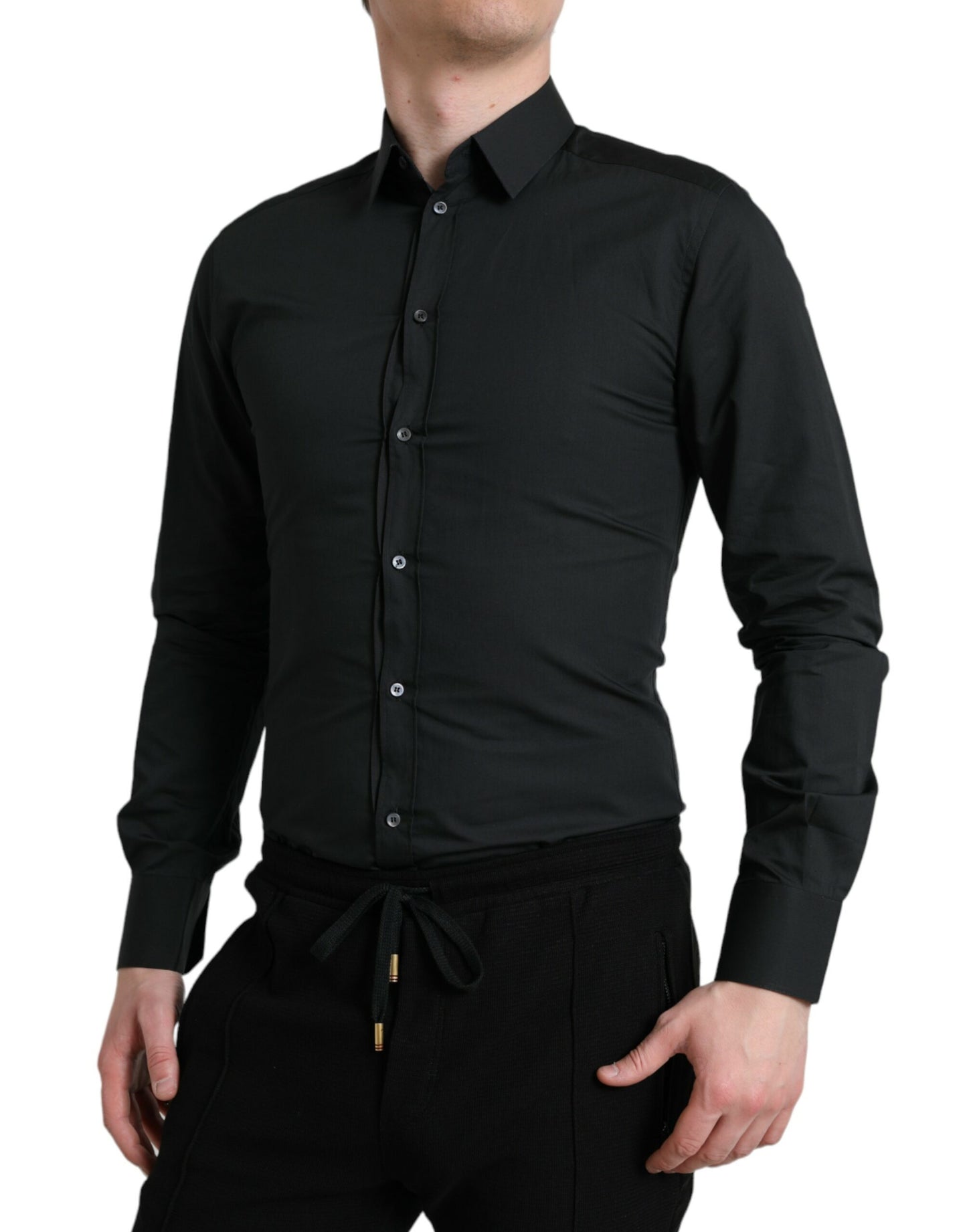 Dolce &amp; Gabbana Elegant Slim Black Silk Blend Dress Shirt