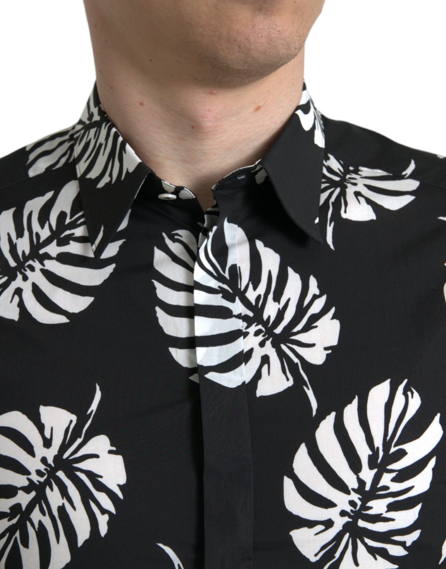 Dolce &amp; Gabbana Elegant Leaf Print Slim Fit Dress Shirt